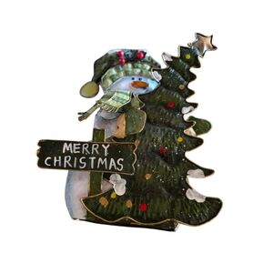 Merry Christmas Tin Snowman Figurine